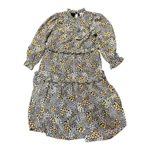 Violet Dress Womens Size 14 Prairie Flowy Floral Ruffle Dress Black Yellow Boho - Picture 2 of 6